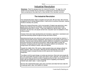 Industrial Revolution Worksheet
