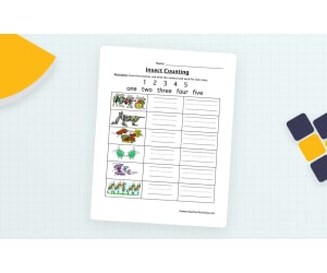 Insect Counting Numbers 1-5 Worksheet