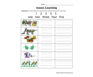 Insect Counting Numbers 1-5 Worksheet