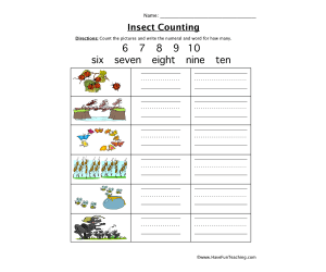 Insect Counting Numbers 6 - 10 Worksheet