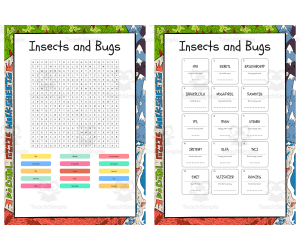 Insects and Bugs word search, scramble and crossword