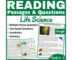Insects, Animals, & Ecosystems: Reading Comprehension passages (Docs)
