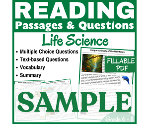Insects, Animals, & Ecosystems: SAMPLE Reading passage (FILLABLE PDF)