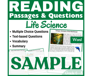 Insects, Animals, & Ecosystems: SAMPLE Reading passage (Word)