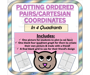 Integers and Plotting to Make Pictures on 4 Quadrant Cartesian Planes