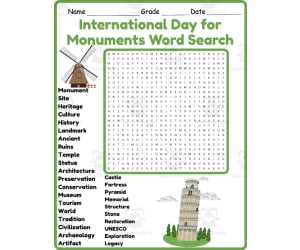 International Day for Monuments and Sites Word Search