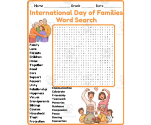 International Day of Families Word Search 2nd 3rd 4th 5th Grade