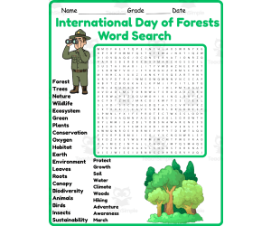 International Day of Forests Word Search 2nd 3rd 4th 5th Grade