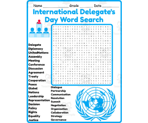 International Delegate's Day Word Search 2nd 3rd 4th 5th Grade
