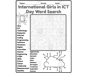 International Girls in ICT Day Word Search 2nd 3rd 4th 5th Grade