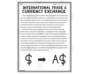 International Trade + Currency Exchange in Australia Reading Packet