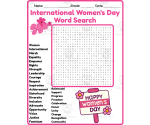 International Women's Day Word Search 2nd 3rd 4th 5th Grade Worksheet