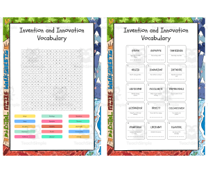 Invention and Innovation Vocabulary word search, scramble and crosswor