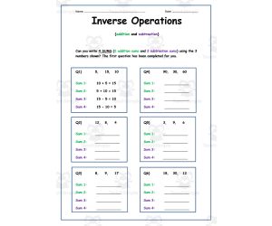 Inverse Operations Addition and Subtraction Worksheet