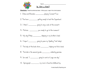 Is Am Are Fill in Blank Worksheet
