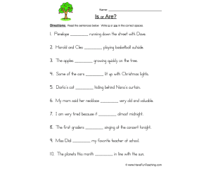 Is Are Fill in the Blank Worksheet