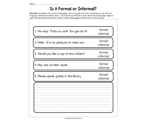 Is it Formal or Informal Worksheet