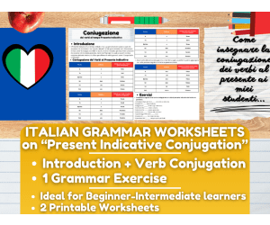 Italian Grammaar Worksheets on Present Indicative Conjugation