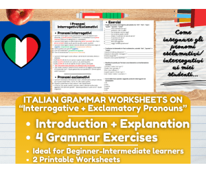 Italian Grammar Worksheets on Interrogative + Exclamatory Pronouns