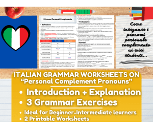 Italian Grammar Worksheets on Personal Complement Pronouns
