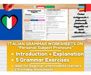 Italian Grammar Worksheets on Personal Subject Pronouns
