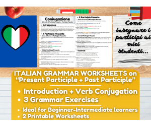 Italian Grammar Worksheets on Present Participle and Past Participle