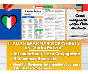 Italian Grammar Worksheets on Verb "Potere"