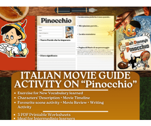 Italian Movie Guide Worksheets on "Pinocchio" - 1940 Disney Version