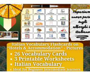 Italian Picture Vocabulary Flashcards - Hotel & Accomodations