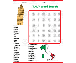 ITALY Word Search Puzzle Worksheet Activity - Italian Culture