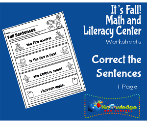 It's Fall! Kindergarten Math & Literacy Center: Correct the Sentences