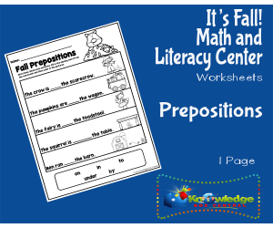 It's Fall! Kindergarten Math & Literacy Center: Prepositions