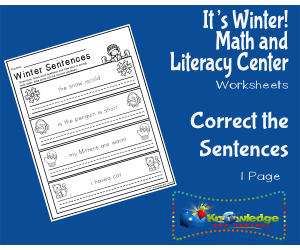 It's Winter! Kindergarten Math & Literacy Center: Correct the Sentences