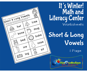 It's Winter! Kindergarten Math & Literacy Center: Short and Long Vowels