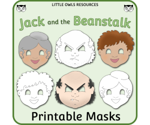Jack and the Beanstalk Masks - Full-Color and Coloring versions included