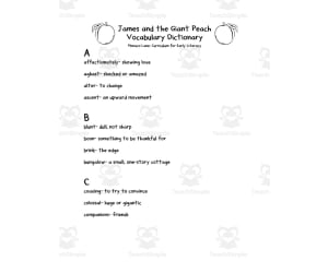 James and the Giant Peach Vocabulary Dictionary