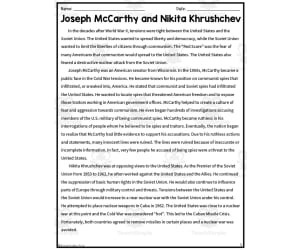 Joseph McCarthy & Nikita Khrushchev Reading Packet