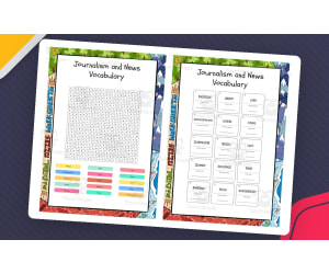 Journalism and News Vocabulary word search, scramble and crossword puz