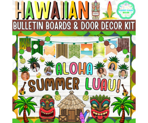 July & Hawaiian Bulletin board And door Decor kit: Aloha Summer Luau!