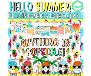 July & Summer Bulletin board And door Decor kit: Anything is Popsicle!