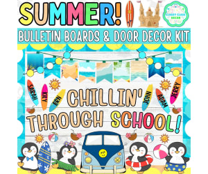 July & Summer Bulletin board & door Decor kit: Chillin' Through School