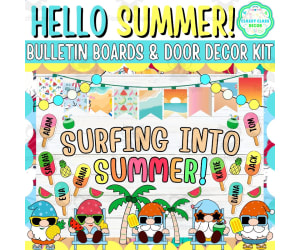 July & Summer Bulletin board And door Decor kit: Surfing into Summer!