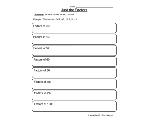 Just the Factors Worksheet