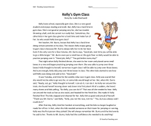 Kelly's Gym Class Reading Comprehension Worksheet