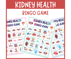Kidney Renal Health bingo game Human Body CKD Prevention Vocabulary