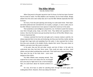 Killer Whales Reading Comprehension Worksheet