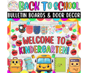 Kindergarten: August & Back To School Bulletin board or door Decor kit