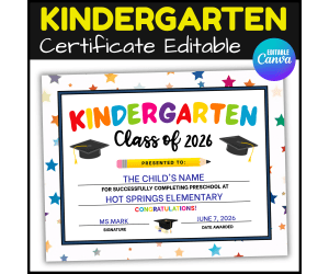 Kindergarten End Of The Year Graduation Award & Certificates Editable