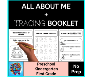 Kindergarten, Preschool, & 1st All About Me Workbook + Tracing Pages