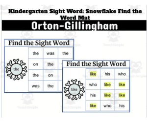 Kindergarten Sight Words: Find The Word Snowflake Theme